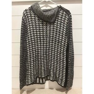 Womens Black White Asymmetrical Cowl Neck Zip‎ Knit Sweater Wood Linen blend